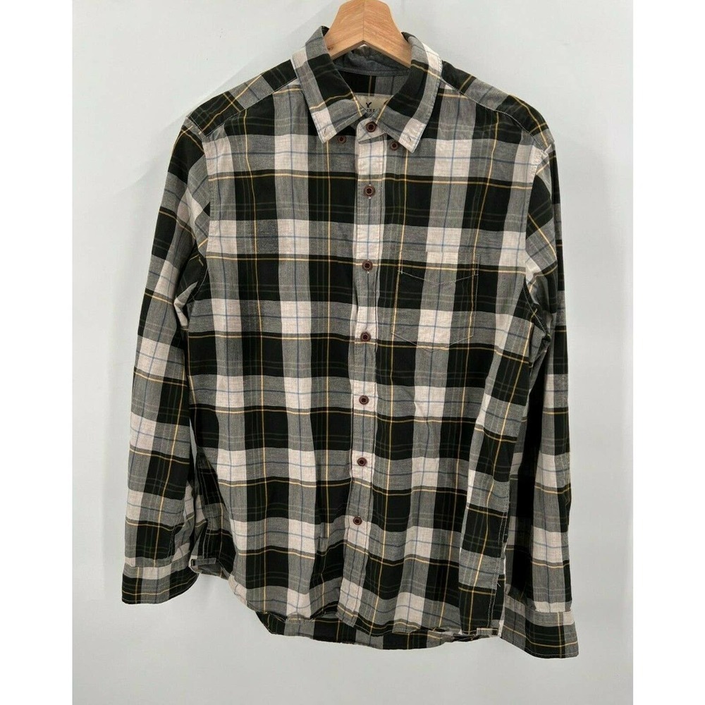 American Eagle AEO Seriously Soft Button-Down Brown Plaid Shirt Men's Medium